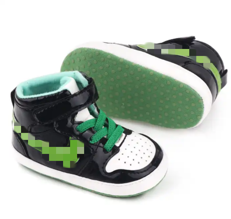 Infant Toddler Green PU Leather Soft High-Top Sneaker Basketball Shoe baby casual shoes baby boy shoes