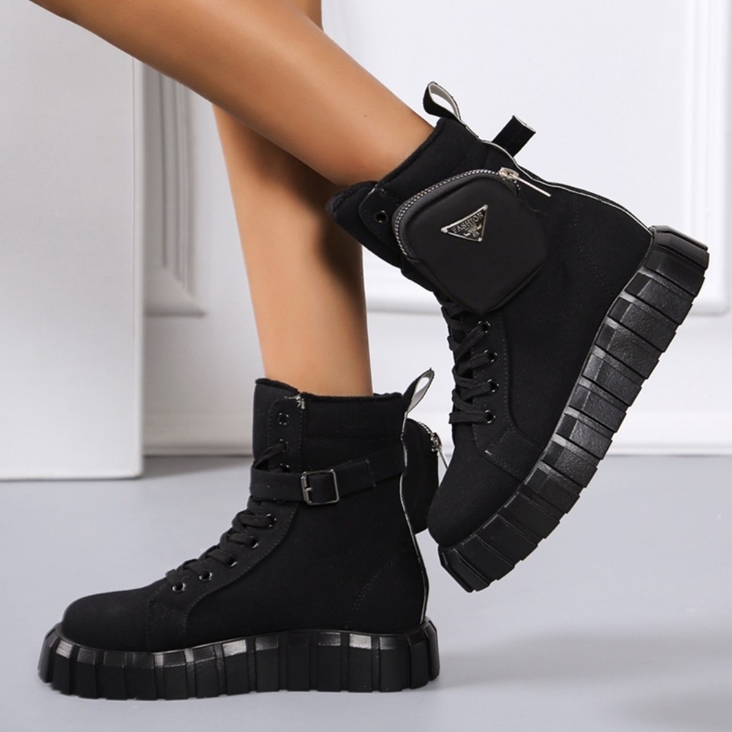 Fashion High top Thick-soled Canvas shoes with pocket boot Women's sneaker casual shoes sport boot for women