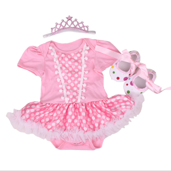 Ins Hot Selling Baby Girls' Rompers Short-sleeved With tutu Skirt and Headband Birthday Festive Baby Rompers