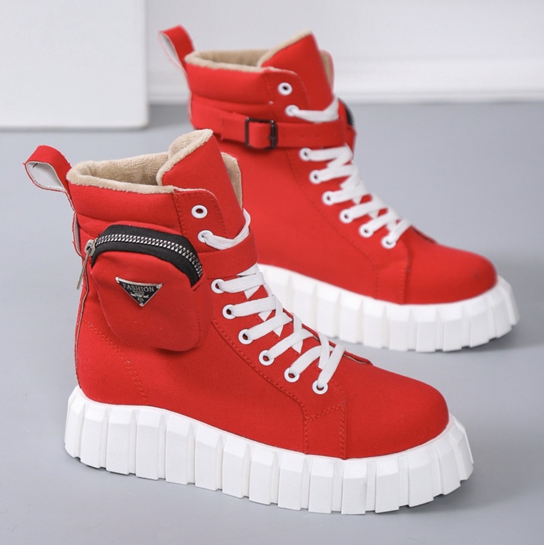 Fashion High top Thick-soled Canvas shoes with pocket boot Women's sneaker casual shoes sport boot for women