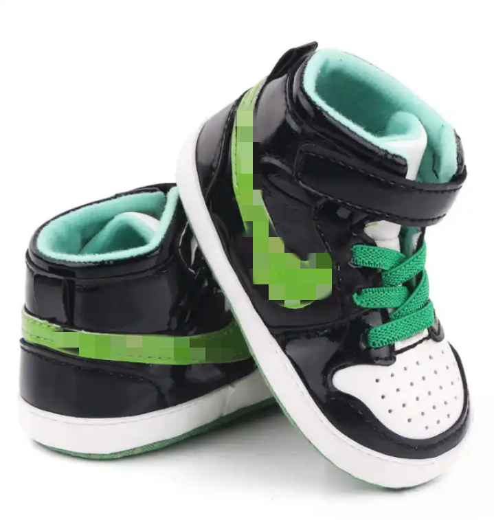 Infant Toddler Green PU Leather Soft High-Top Sneaker Basketball Shoe baby casual shoes baby boy shoes