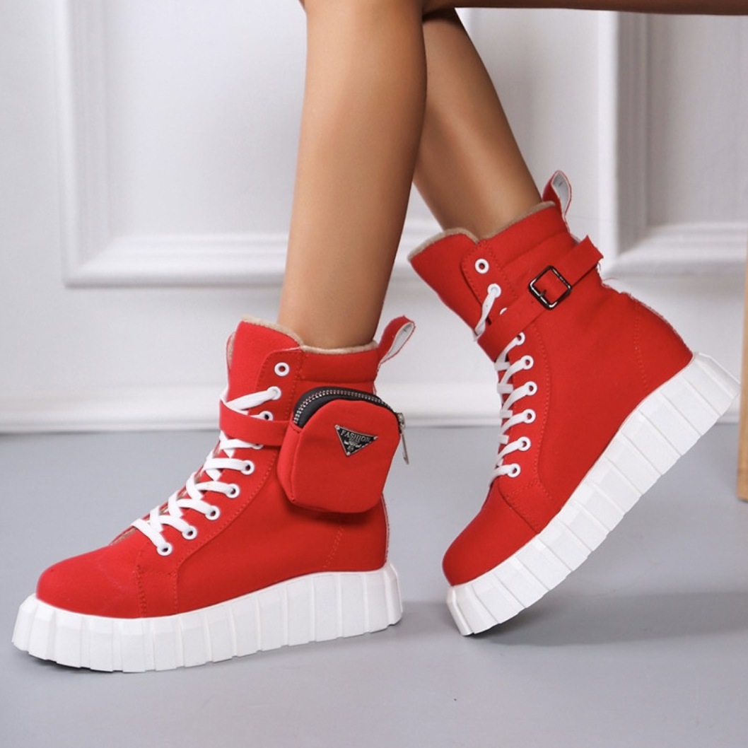 Fashion High top Thick-soled Canvas shoes with pocket boot Women's sneaker casual shoes sport boot for women