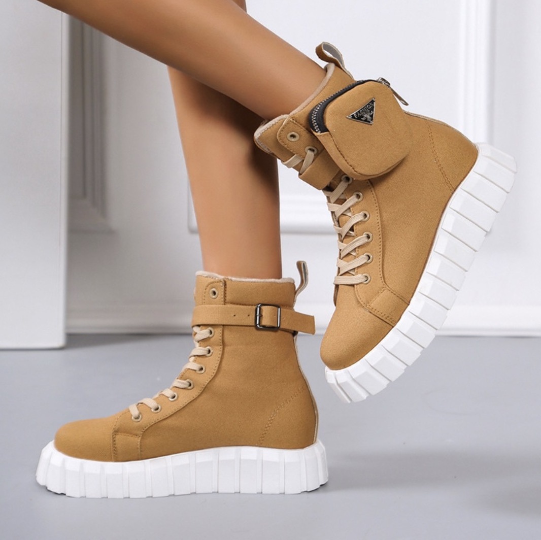 Fashion High top Thick-soled Canvas shoes with pocket boot Women's sneaker casual shoes sport boot for women