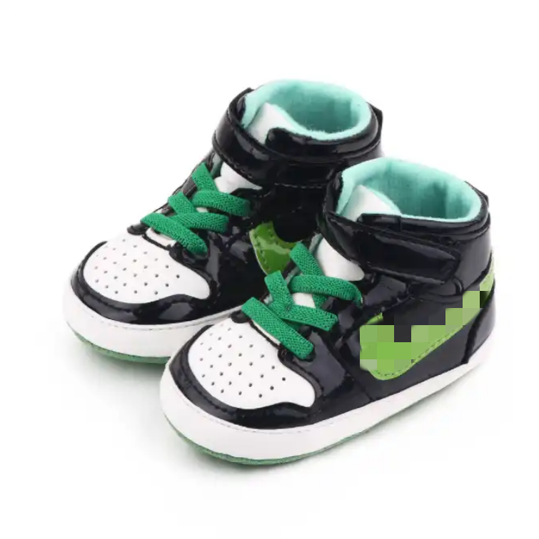 Infant Toddler Green PU Leather Soft High-Top Sneaker Basketball Shoe baby casual shoes baby boy shoes