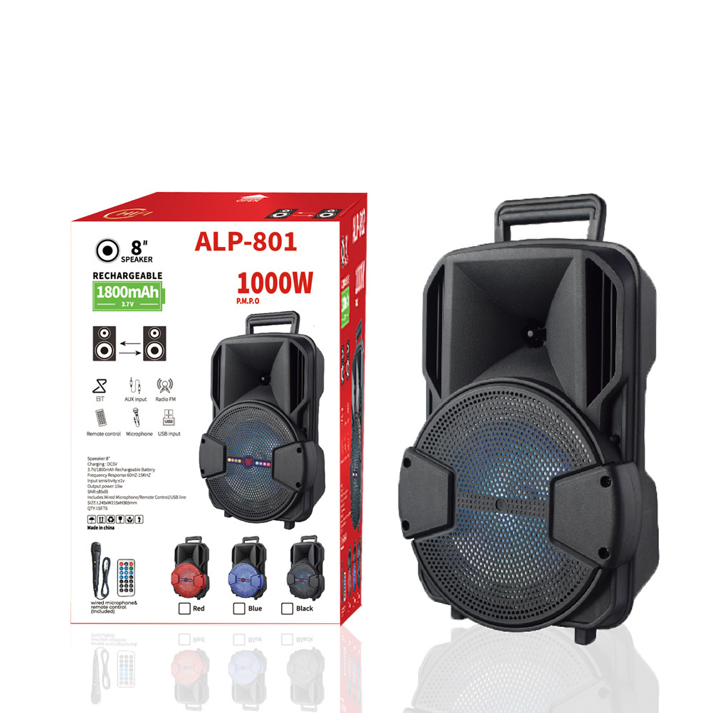 ALP-801 8 Inch Outdoor Portable trolley Speaker DJ  System Subwoofer Sound Box With LED Light home theatre Speaker