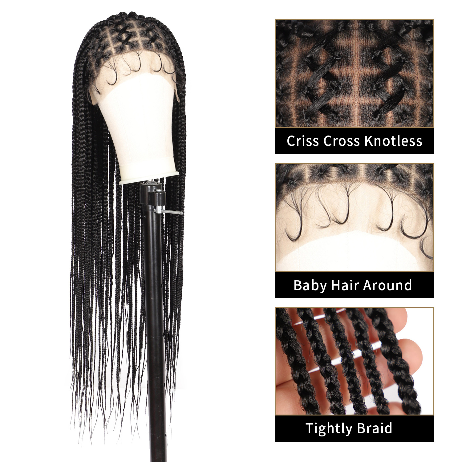 Wholesale Transparent Lace Synthetic Braided Wigs Human Hair Hd 360 Full Lace Braided Wigs For Black Women