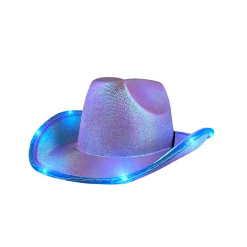 Pearlescent Blinking Lights Pink felt cowboy hats wholesale For Women Western felt Cowboy Hat For Party Women bling cowboy hats