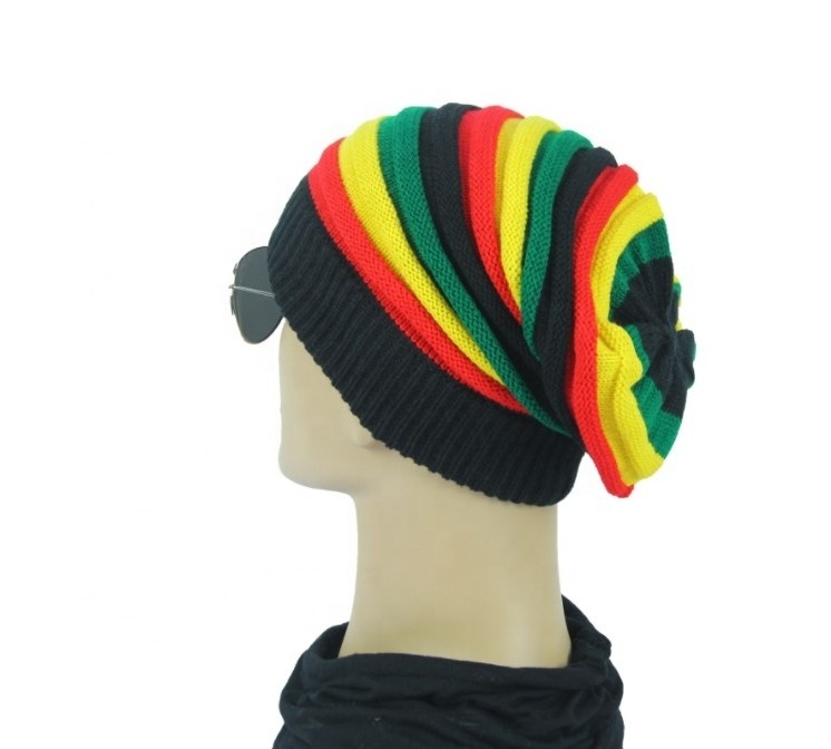 Men's Women's Knit Ski Hat Hip-Hop Jamaican Rasta Stripe Winter Warm Hat Long Knit Hat