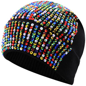 2023 New Warm Acrylic Knitted Artificial Diamond Hats In Autumn Winter Women Men Rhinestone Hip hop Beanies