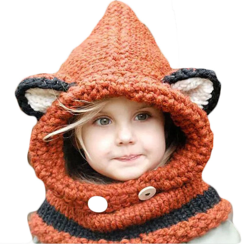 Winter Animals Caps Kids Boys Girls Fox Woolen Hand-knit Hat Children Ear Flap Ski Sherpa Cap Baby Hat