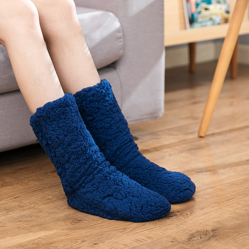 Women Girls Sleeping Slipper Soft Floor slipper socks anti-slip Adults Winter Solid Color Fur slipper socks with rubber sole