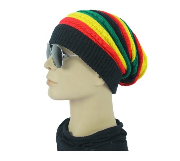 Men's Women's Knit Ski Hat Hip-Hop Jamaican Rasta Stripe Winter Warm Hat Long Knit Hat