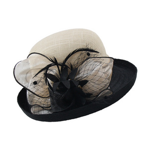 Women Vintage Roll Brim Bowler Black White luxury church hats for women Wholesale female formal white church hats