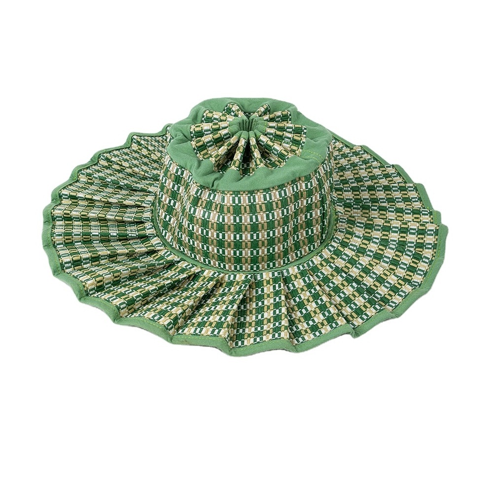 New Foldable Folds Fashion Casual Plaid Large Eaves Sunscreen Straw Hat Ladies Outdoor Travel Shade reversible bucket hat