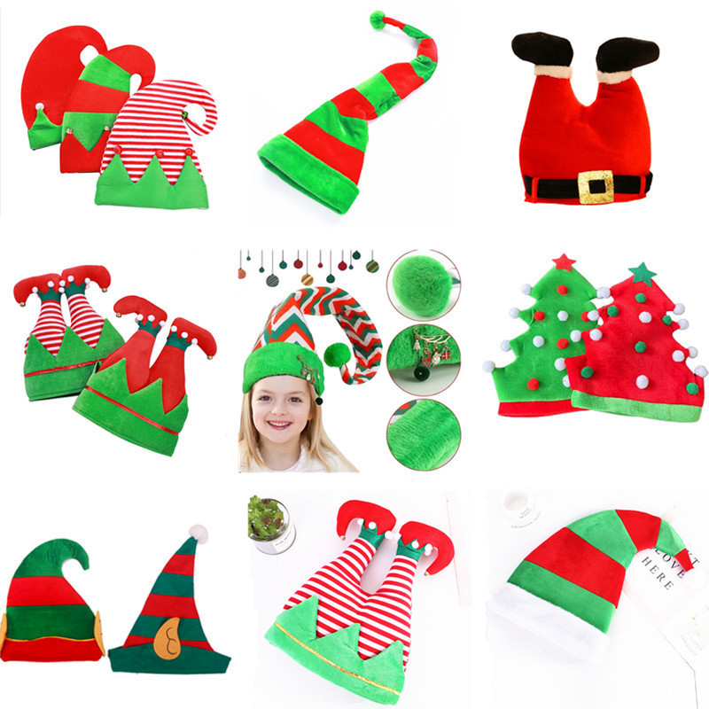 2023 Best Selling Long Striped Felt Plush Elf Hat Striped Bell Holiday Theme Hat Santa Claus Gifts  Hats