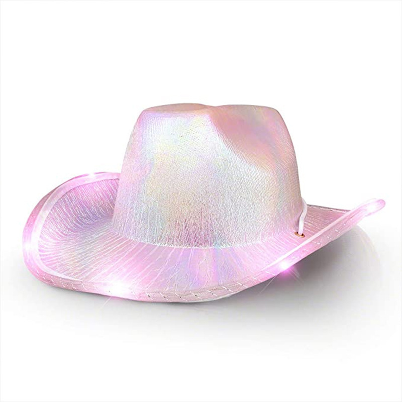 Pearlescent Blinking Lights Pink felt cowboy hats wholesale For Women Western felt Cowboy Hat For Party Women bling cowboy hats