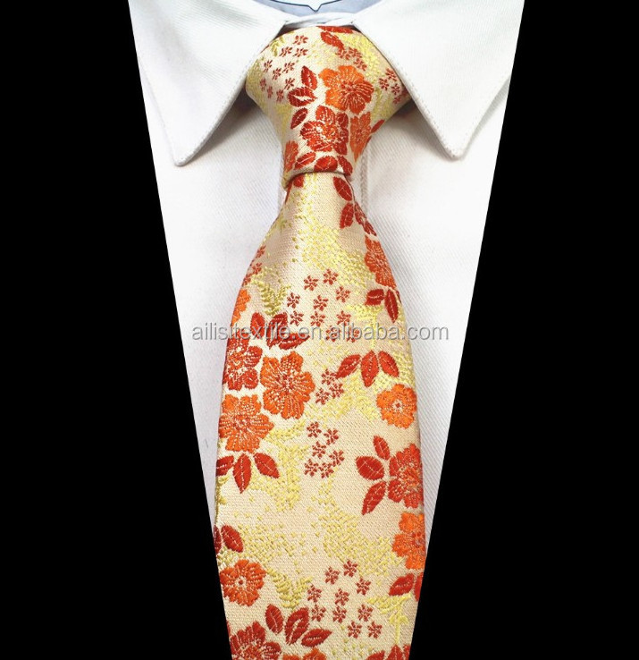 Custom Flower Digital Printing Gold Ties for Man custom embroidered tie