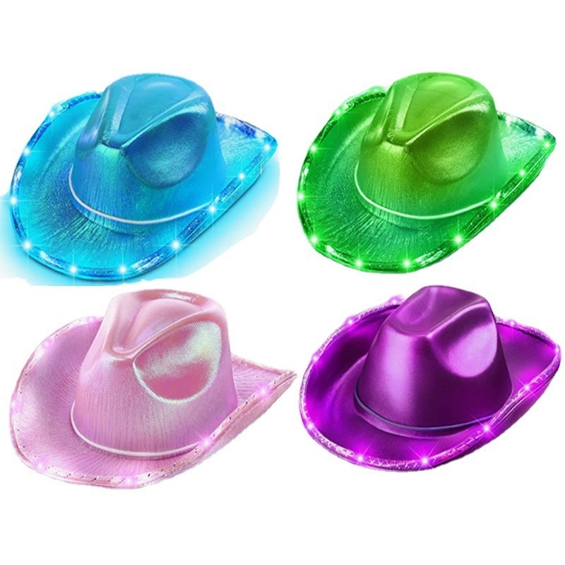 Pearlescent Blinking Lights Pink felt cowboy hats wholesale For Women Western felt Cowboy Hat For Party Women bling cowboy hats