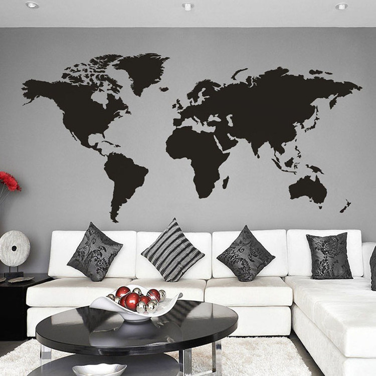 Ins Hot-selling World Map Wall Decal Whole Removable Pvc Vinyl World Map Wall Paper Decoration Sticker