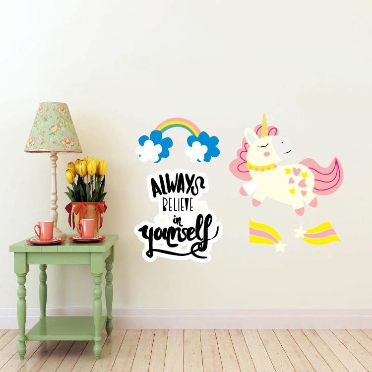 Unicorn Wall Stickers For Kids Girls Room, Diy Poster Wallpaper Bathroom Wall Stickers