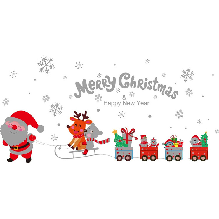 Christmas decorations scene layout glass window stickers Christmas tree old man gift small gift wall stickers door stickers