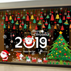 Christmas decorations scene layout glass window stickers Christmas tree old man gift small gift wall stickers door stickers