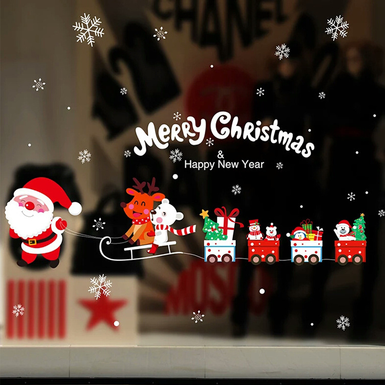 Christmas decorations scene layout glass window stickers Christmas tree old man gift small gift wall stickers door stickers