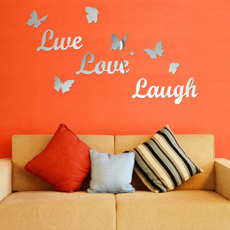 DIY Art Decal Room Decor Love Heart Golden OEM Factory Supply Removable Live Laugh Love Wall Stickers Mirror