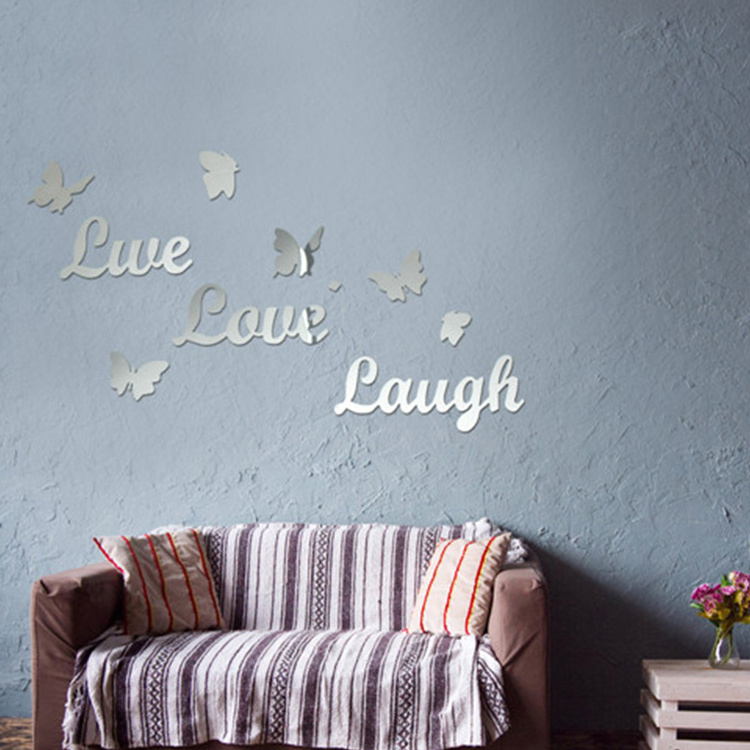 DIY Art Decal Room Decor Love Heart Golden OEM Factory Supply Removable Live Laugh Love Wall Stickers Mirror