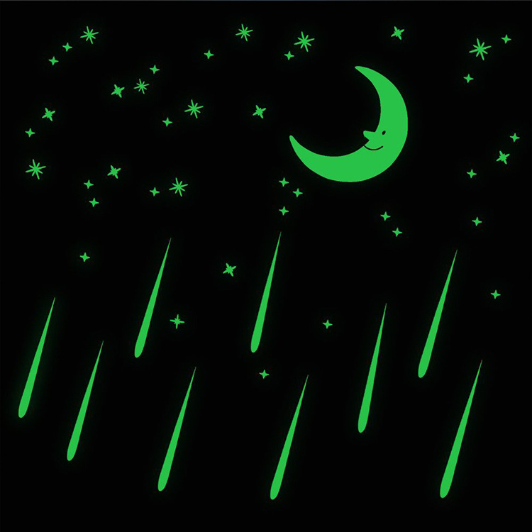 High Quality Kids Bedroom Beautiful Fluorescent 3D Glow In The Dark Moon Stars Wall Stickers