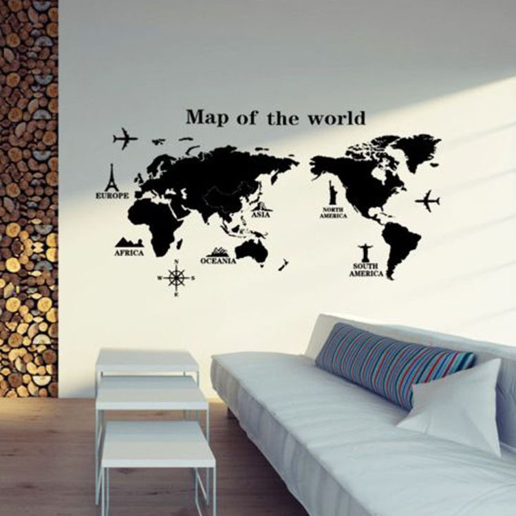 Ins Hot-selling World Map Wall Decal Whole Removable Pvc Vinyl World Map Wall Paper Decoration Sticker