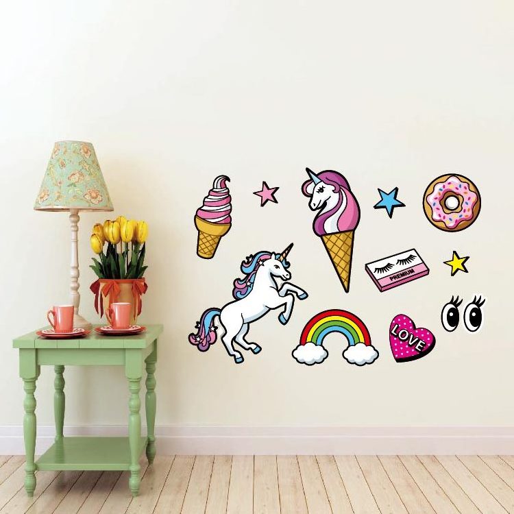 Unicorn Wall Stickers For Kids Girls Room, Diy Poster Wallpaper Bathroom Wall Stickers