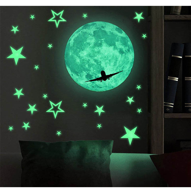 glow fluorescent night luminous wall decal stickers and luminous DIY moon stars cute home cat switch wall sticker