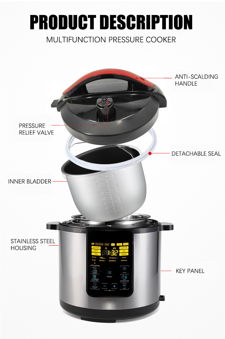 24H Automatic Timing Microcomputer Switch Smart Stainless Steel Electric Pressure Cooker With Touch Screen Panel