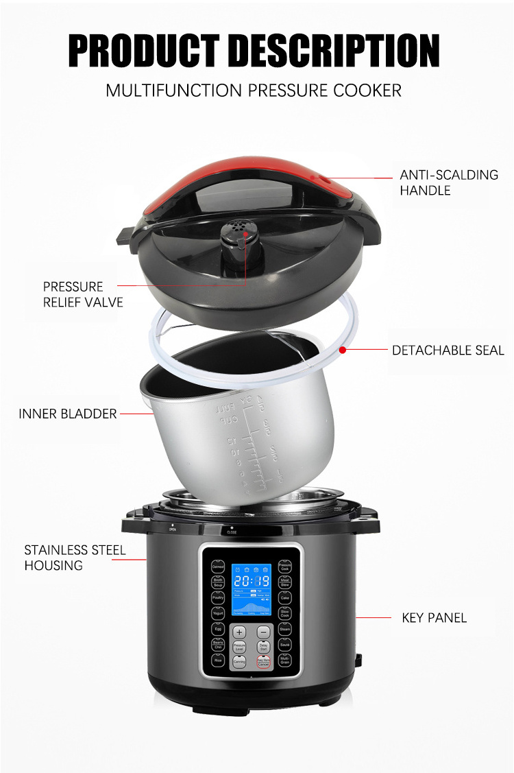 Automatic Stainless Steel Multi Cooker Crock Pot Electric Pressure Cooker 10 Quarts