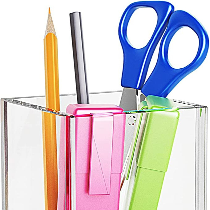 Richboom Clear Acrylic Pen Pencil Holder Cup Makeup Brush Storage Organizer, Desk Accessories Holder Desktop Stationery