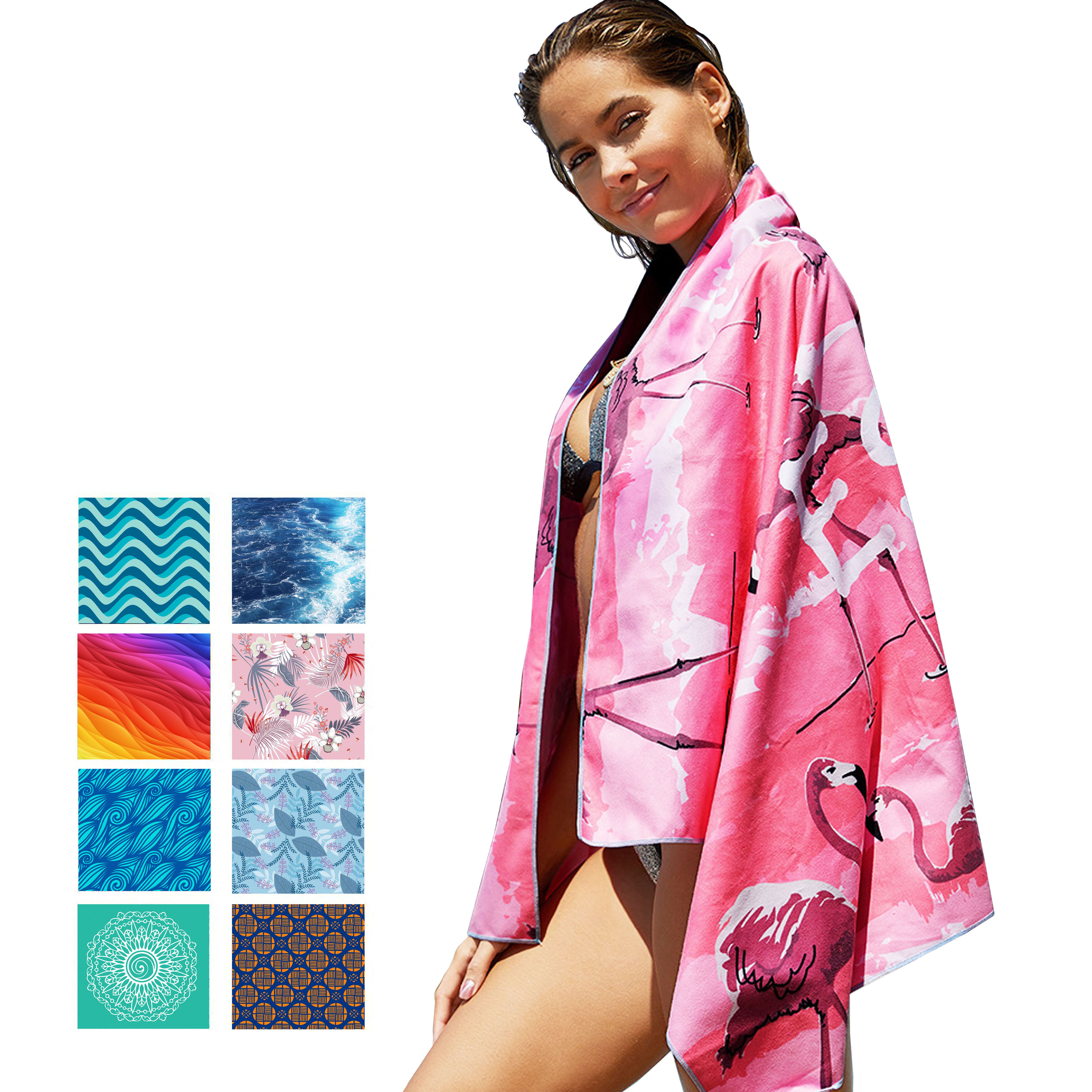 Best Selling Summer Quick Dry Custom Sublimation Printed Suede Microfiber Recycled Plastic Sand Free Beach Towel