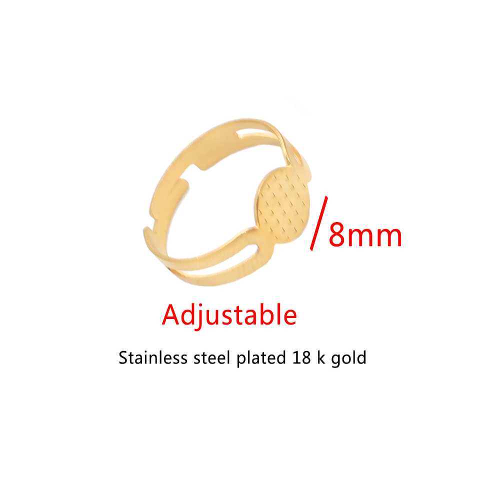 10pcs Stainless Steel Ring Base Settings Adjustable Flat Blank Glass Cabochons Ring Bezel Jewelry Making Supplies Bulk Wholesale