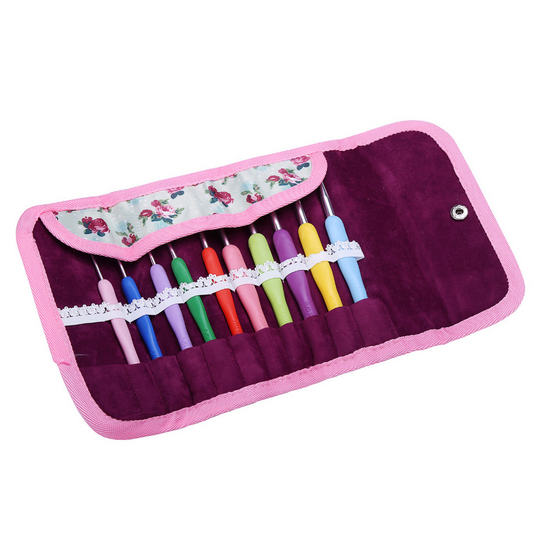 New 2.0mm-6.5mm 10pcs/Set Crochet Hooks Knitting Needles Multi-color Smooth Plastic Grip Handle With Case crochet hook case