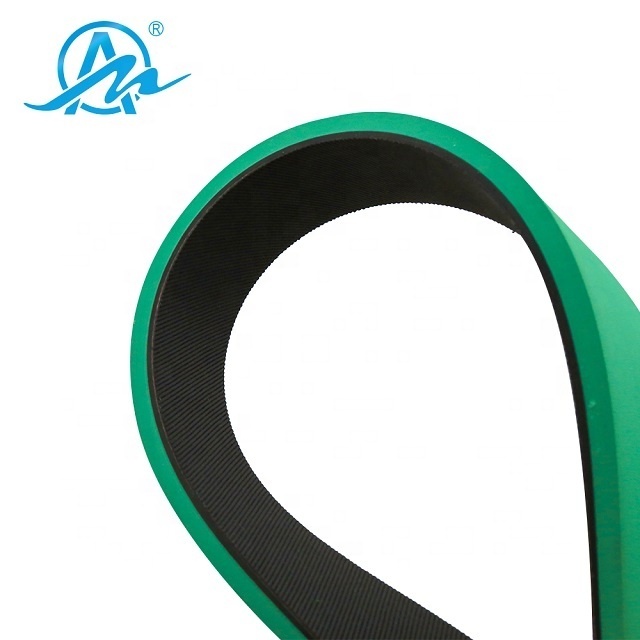 AIMAI supplier green rubber coated pu flat timing belt/ sponge belt