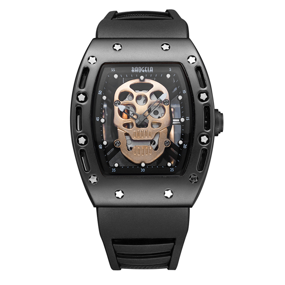 Baogela fashion gents timepiece original silicone band Waterproof auto date skull sport reloj watch