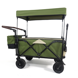 Outdoor Foldable Beach Garden Picnic Camping Cart Wagon Stroller Pets Hand Cart Strolley Collapsible Strolley Removable Canopy