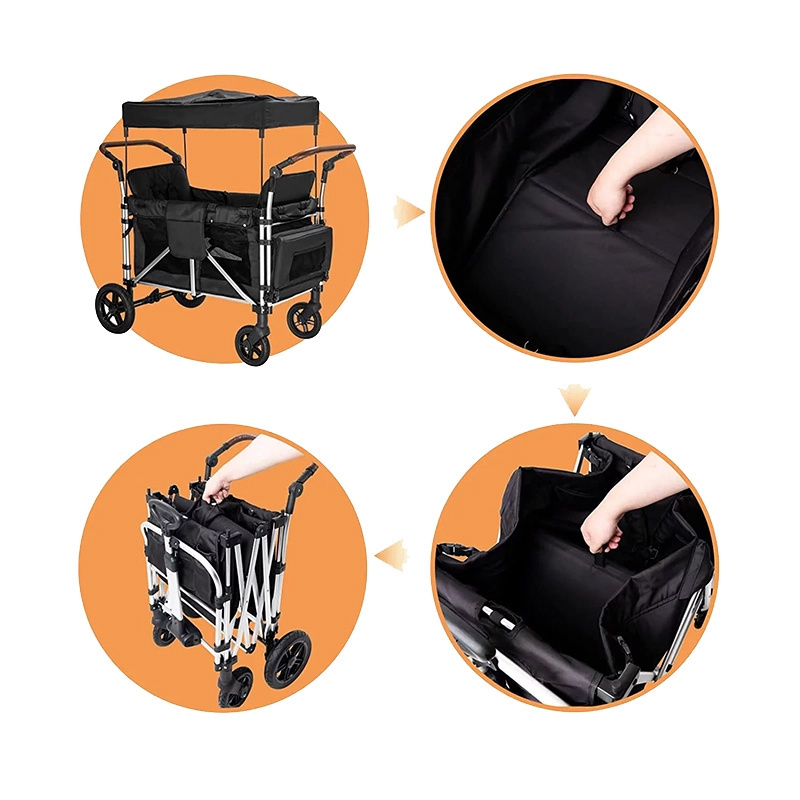 Outdoor Luxury 2 Seats Stroller Wagon 2 Seater Kids Baby Travel Wagon Stroller Camping Folding 2 seat Wagon Stroller with Canopy