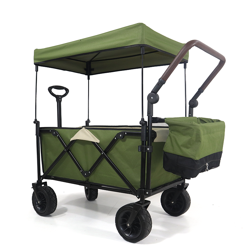 Outdoor Foldable Beach Garden Picnic Camping Cart Wagon Stroller Pets Hand Cart Strolley Collapsible Strolley Removable Canopy