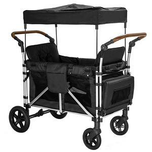 Outdoor Luxury 2 Seats Stroller Wagon 2 Seater Kids Baby Travel Wagon Stroller Camping Folding 2 seat Wagon Stroller with Canopy