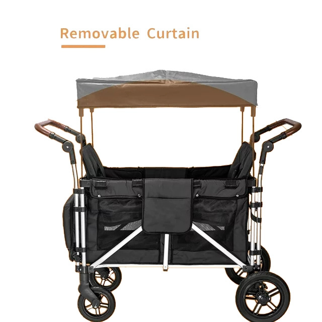 Outdoor Luxury 2 Seats Stroller Wagon 2 Seater Kids Baby Travel Wagon Stroller Camping Folding 2 seat Wagon Stroller with Canopy