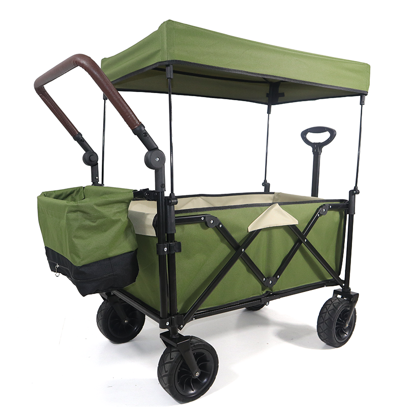 Outdoor Foldable Beach Garden Picnic Camping Cart Wagon Stroller Pets Hand Cart Strolley Collapsible Strolley Removable Canopy