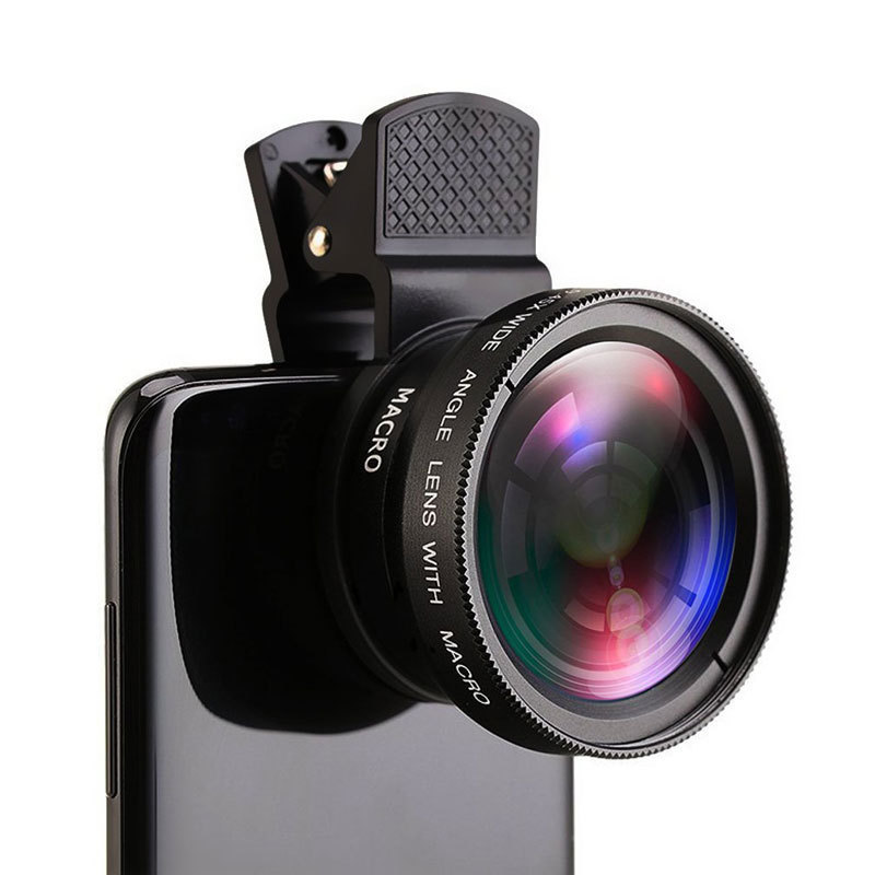 Zoom 0.45X Clip Style 2 in 1 Macro Wide Angle Mobile Phone Camera Lens 49uv HD Lens For iPhone Android