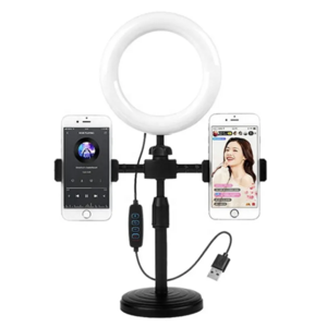 6 Inch Mini Ring Light with Clip Clamp Mount Dual Mobile Phone Live Streaming Stand Desktop Phone Holder Gift Box Apple Iphone