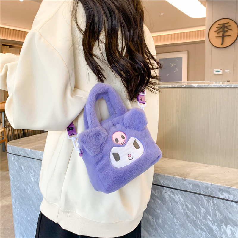 Winter Cute 3D Cartoon Characters Soft Shoulder Crossbody Plush Bags Girls Kids furry Purse Portable Storage Bag